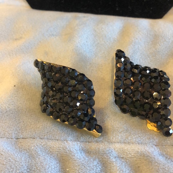 Jet Black Pavé Crystal Clip On Earrings-Boutique - Picture 2 of 7